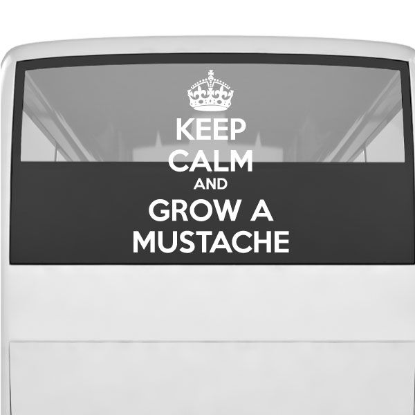 Wall decal with crown and text: KEEP CALM AND GROW A MUSTACHE in white