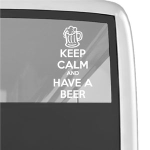 Beer mug decal reading 'Keep calm and have a beer' on gray square