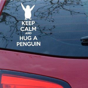 Penguin hug decal with white text reading “KEEP CALM AND HUG A PENGUIN”
