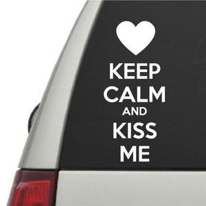 Black decal with white heart and stacked text: KEEP CALM AND KISS ME