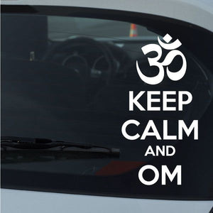 Keep Calm and Om car decal with white Om symbol and slogan text