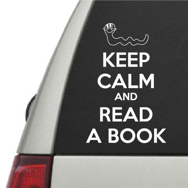Keep Calm and Read a Book decal with globe line icon, white lettering