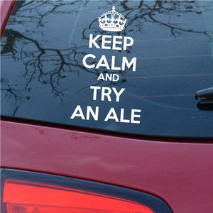 Keep calm and try an ale wall decal with crown, white text on blue