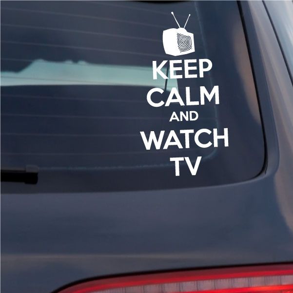 Keep Calm and Watch TV vinyl decal with target TV icon on car window