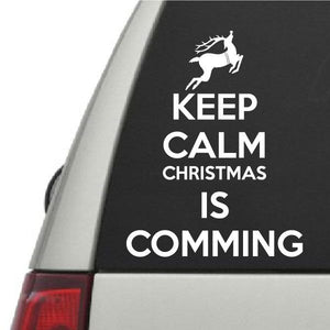 Black Keep Calm Christmas decal with reindeer silhouette and "KEEP CALM CHRISTMAS IS COMING"