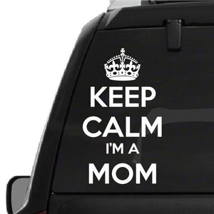 Mom car decal: crown above text 'KEEP CALM I'M A MOM' on black