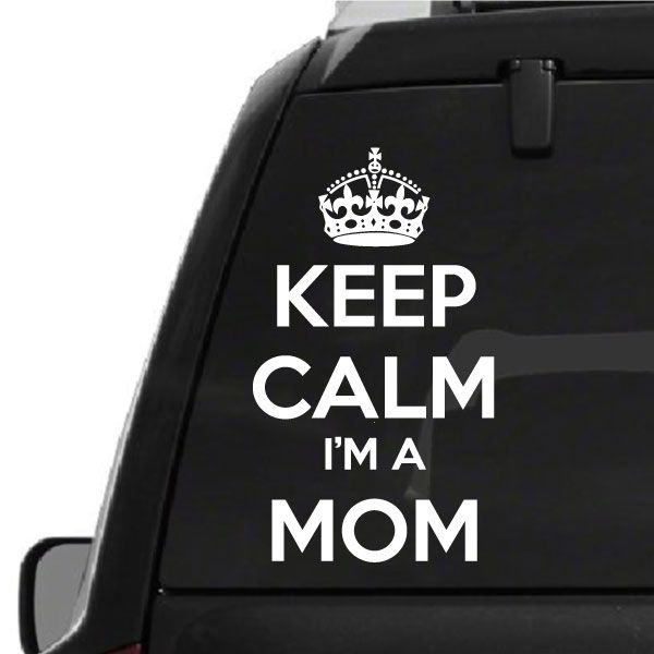 Mom car decal: crown above text 'KEEP CALM I'M A MOM' on black
