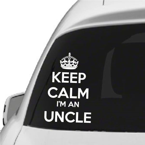 Keep calm uncle car decal with crown and white text on black background