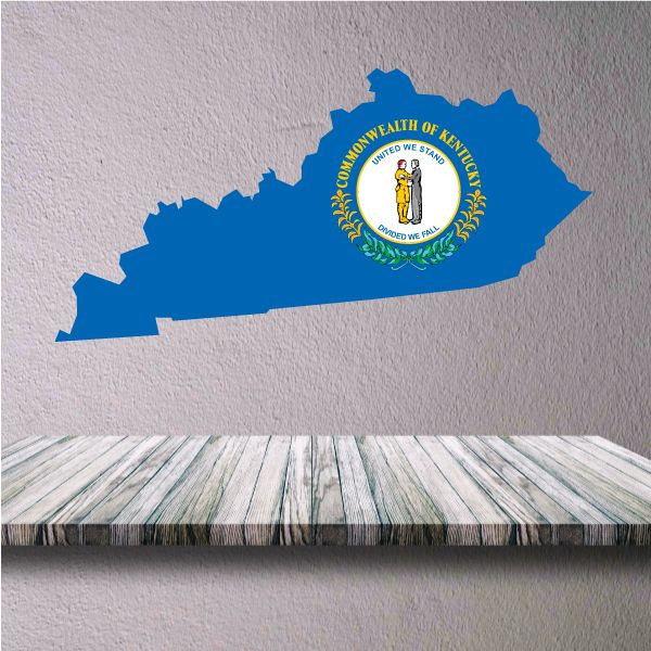 Kentucky state flag sticker: blue Kentucky map with state seal in center