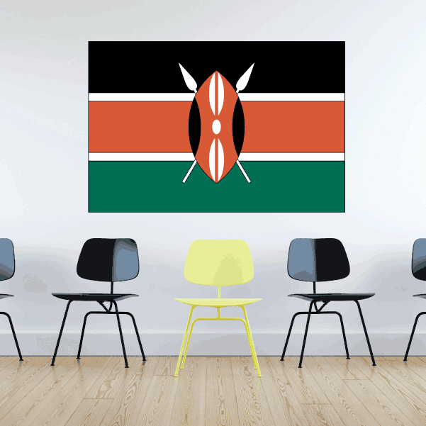 Kenya flag sticker with black band, red-and-white emblem, and green stripe