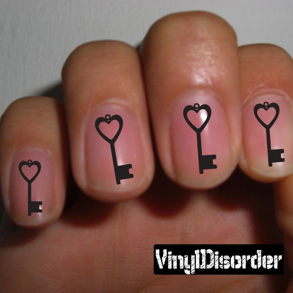 Image of Key Heart NS001 Fingernail Art Sticker - Vinyl Finger Nail Decals