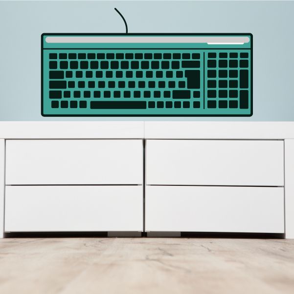 Green keyboard wall decal vinyl with outlined key grid and space bar