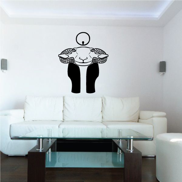 Egyptian wall decal of ram-headed figure, black and white