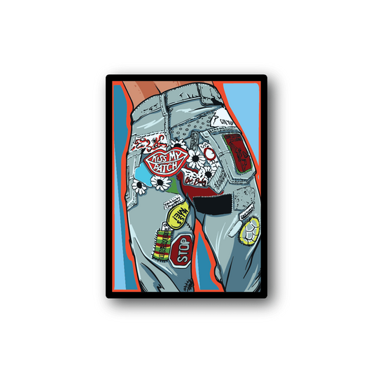 Vinyl jeans patch sticker with cartoon patch collage on denim