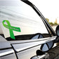 Kidney cancer awareness ribbon vinyl sticker in green on a window panel