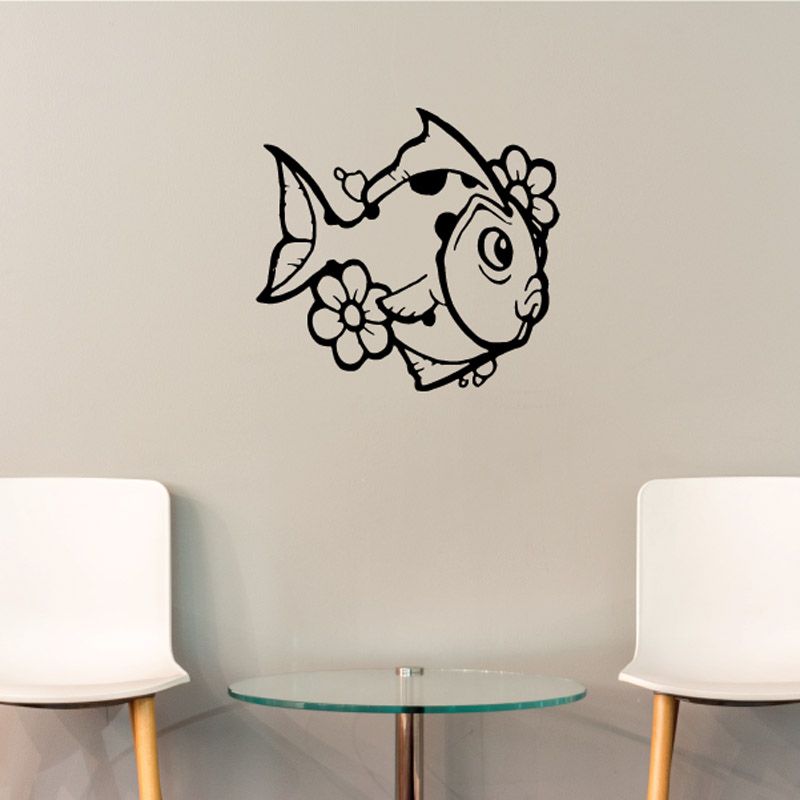 Image of Kids Angel Fish and Flowers Decal