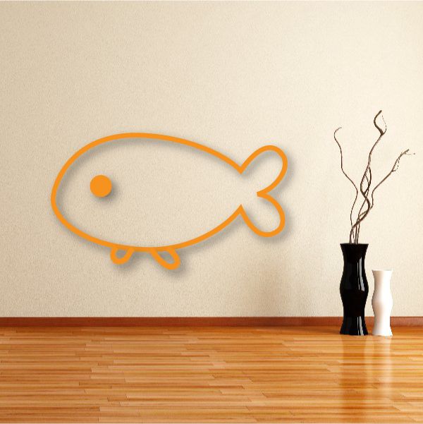 Kids chubby fish decal, orange cartoon fish with eye and fins