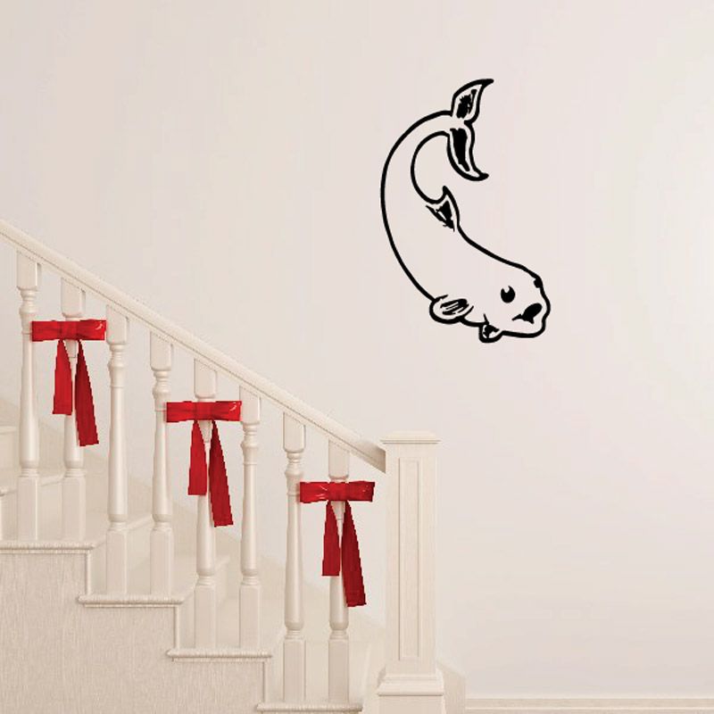Kids freshwater fish wall decal, black and white cartoon fish shape