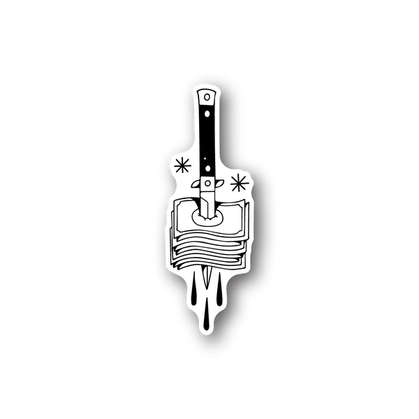 Vinyl sticker with white candle-like icon and ink drip lines on dark outline