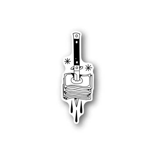 Vinyl sticker with white candle-like icon and ink drip lines on dark outline