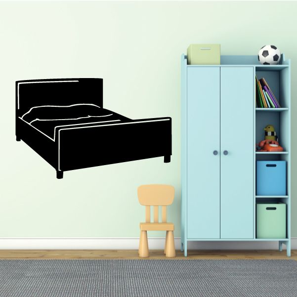 King-size bed silhouette wall decal, black, side view