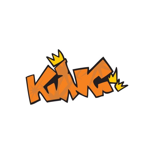 King graffiti sticker, orange letters with yellow crown graphic