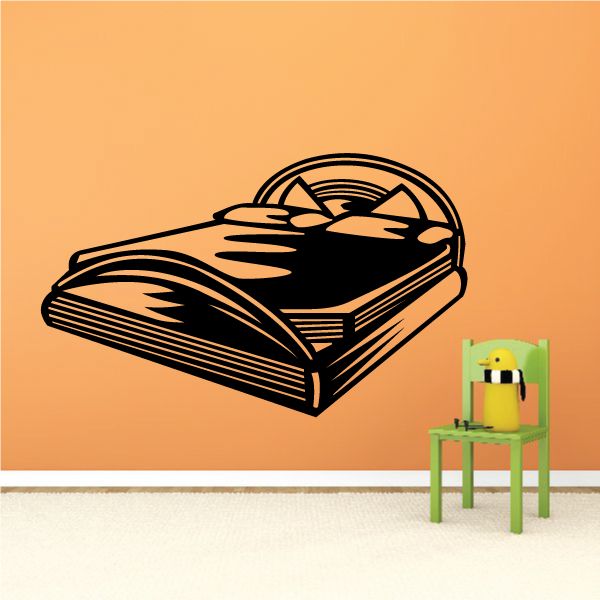King-size bed wall decal with illustrated pillows and headboard in black