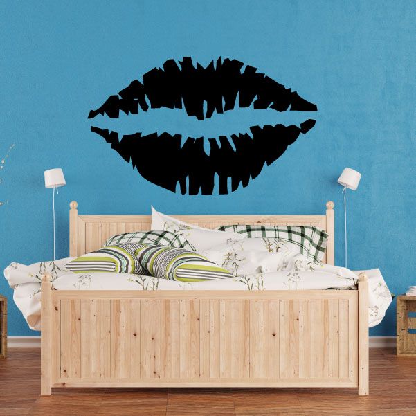 Black kissing lips wall decal with detailed, layered mouth design