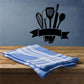 Kitchen utensil decal banner with black fork, spoon, whisk, and spatula icons