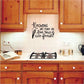 White cursive wall decal reading: Kitchens are made for long talks & close friends.