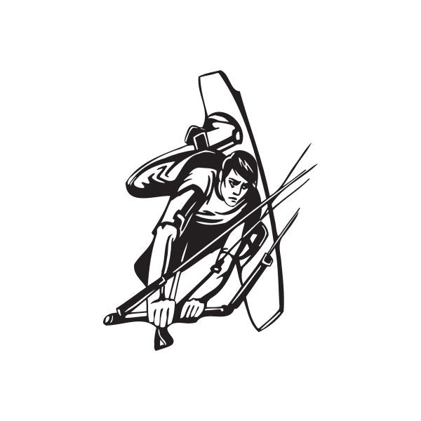 Kite surfing vinyl wall decal, black surfer silhouette with kite lines