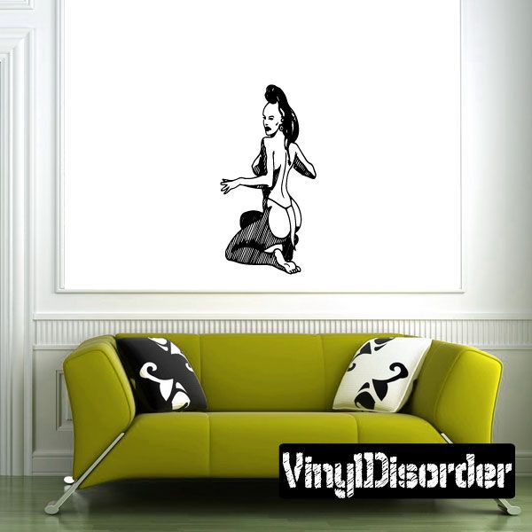 Kneeling Amazon wall decal, black line art figure kneeling on one leg