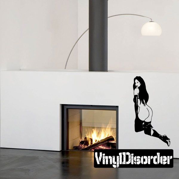 Black kneeling woman vinyl decal in thigh-high heels
