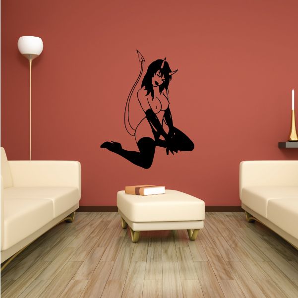 Kneeling devil girl decal with raised tail