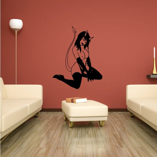 Image of Kneeling Devil Girl with Tail Raised Decal