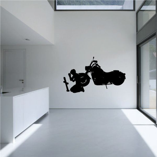 Image of Kneeling Praying with motorcycle Decal