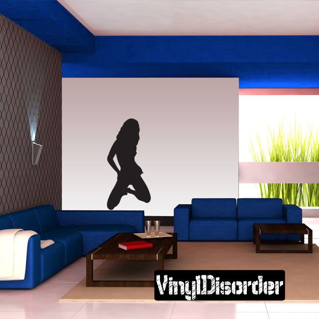 Kneeling woman silhouette wall decal, black