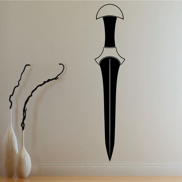 Egyptian-style knife wall decal, black vinyl dagger silhouette with curved guard