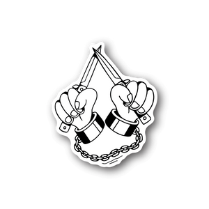 Knife skull vinyl sticker with white skull design and chain detail