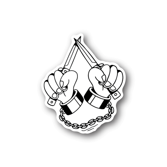 Knife skull vinyl sticker with white skull design and chain detail