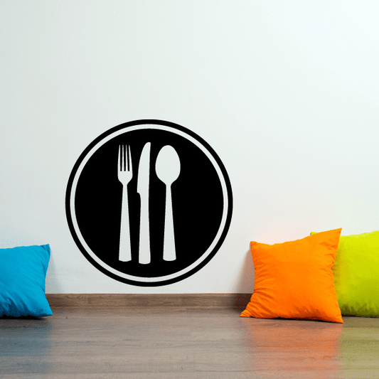 Image of Knife spoon and fork on a plate Decal