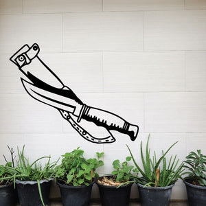 Knife decal with sheath, illustrated black and white blade and handle