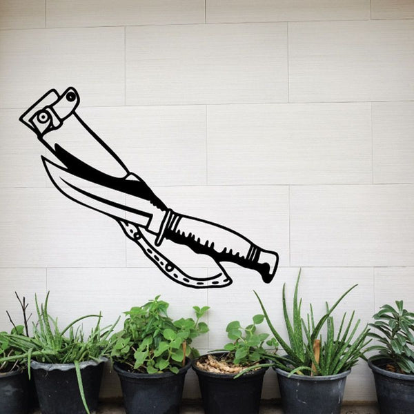 Knife decal with sheath, illustrated black and white blade and handle