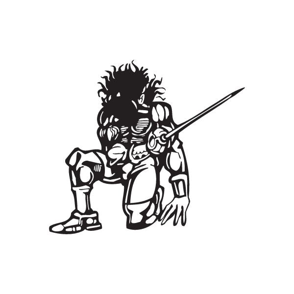 Knight in armor with sword decal, black armored character holding sword