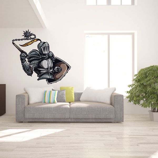 Armor knight with mace sticker, black-and-white illustrated figure
