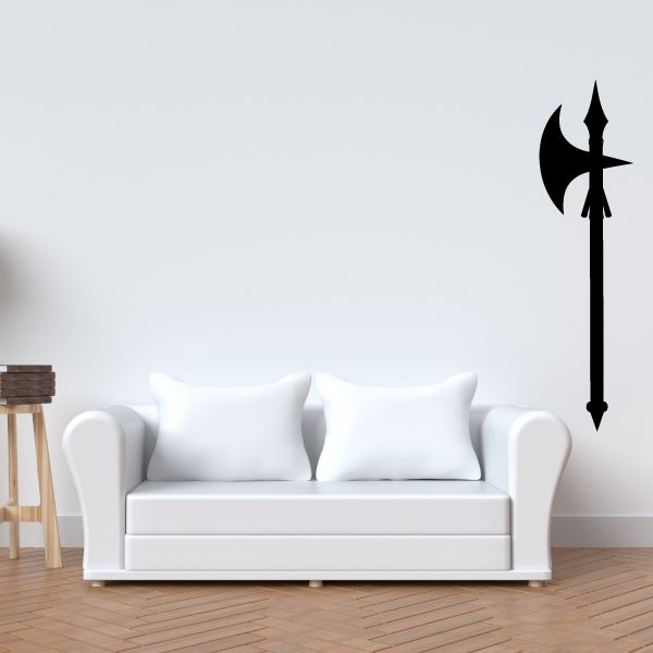 Knight battle axe wall decal, black stylized weapon with spearhead tip