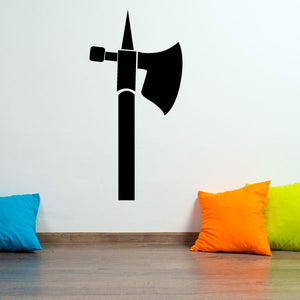 Black hand axe wall decal with shield-like blade and spike top