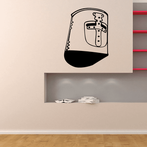 Knight helmet decal with line art outline and dark base, white fill