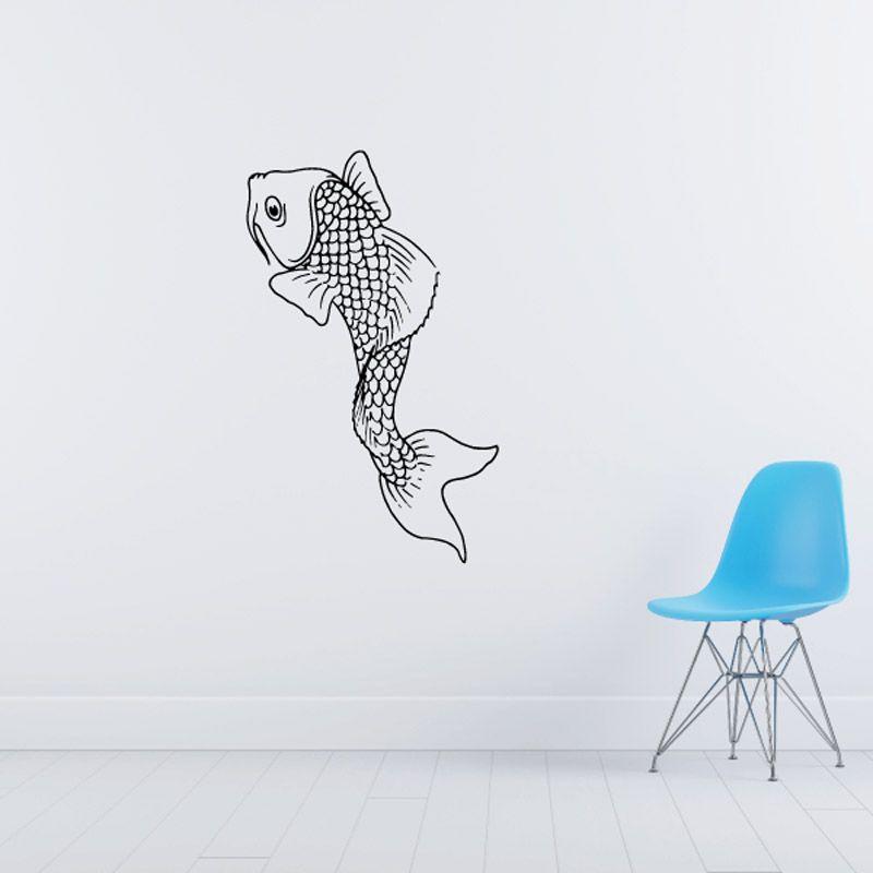 Koi fish floating wall decal with detailed black line art