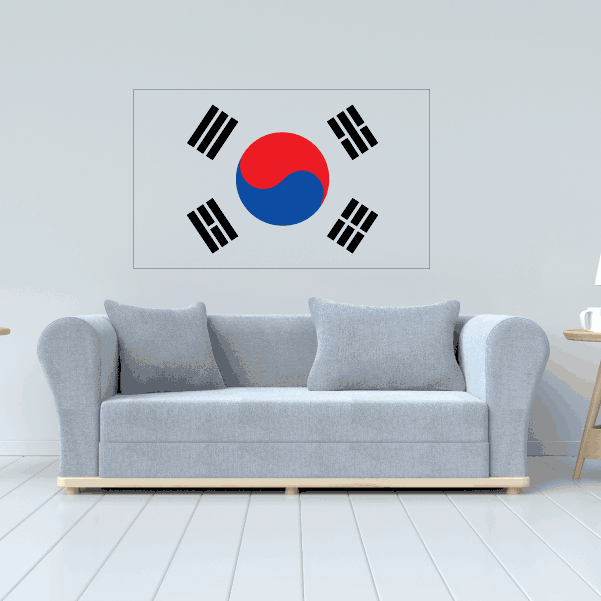 Korea flag sticker, rectangular, with a red-blue center circle and black trigrams.